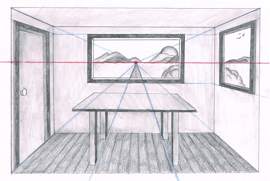 one point perspective of a room