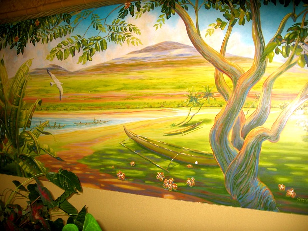 acrylic painting wall mural of tropic jungle